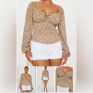 Fashion Nova Silver Puff Sleeve Ruched Crop Blouse